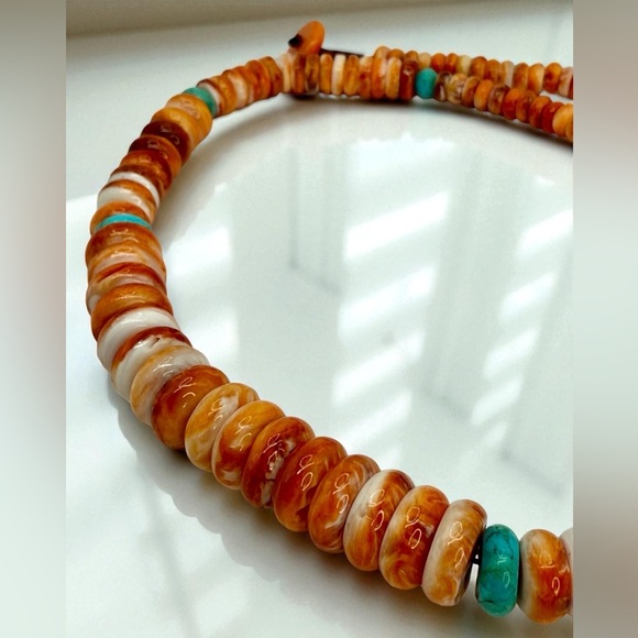 Spiny Oyster Shell & Turquoise Rondelle Beaded
Necklace - 18" - Picture 8 of 17